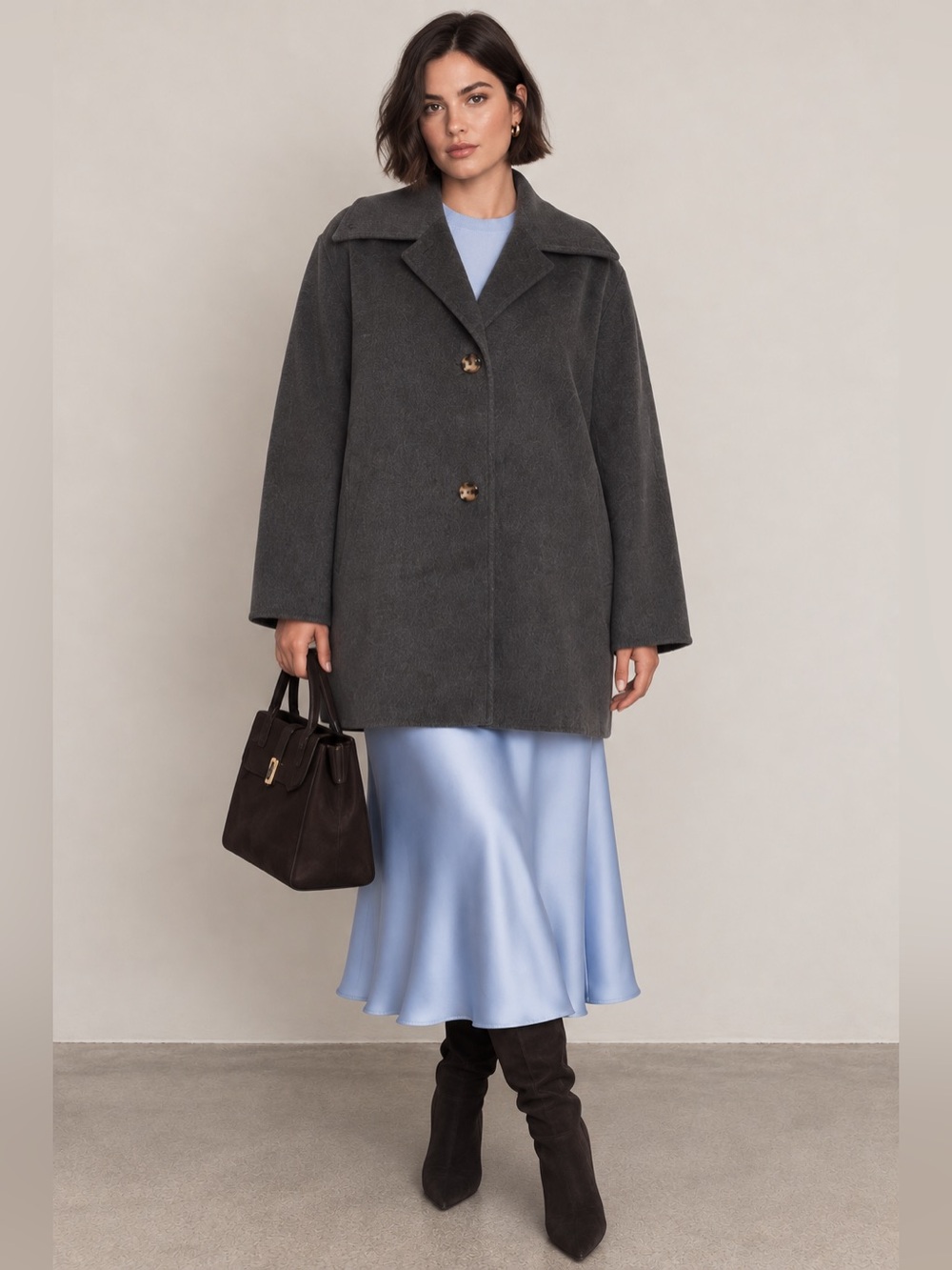 Max Mara Grey Virgin Wool Oversized Jacket Coat Quiet Luxury Sz 10